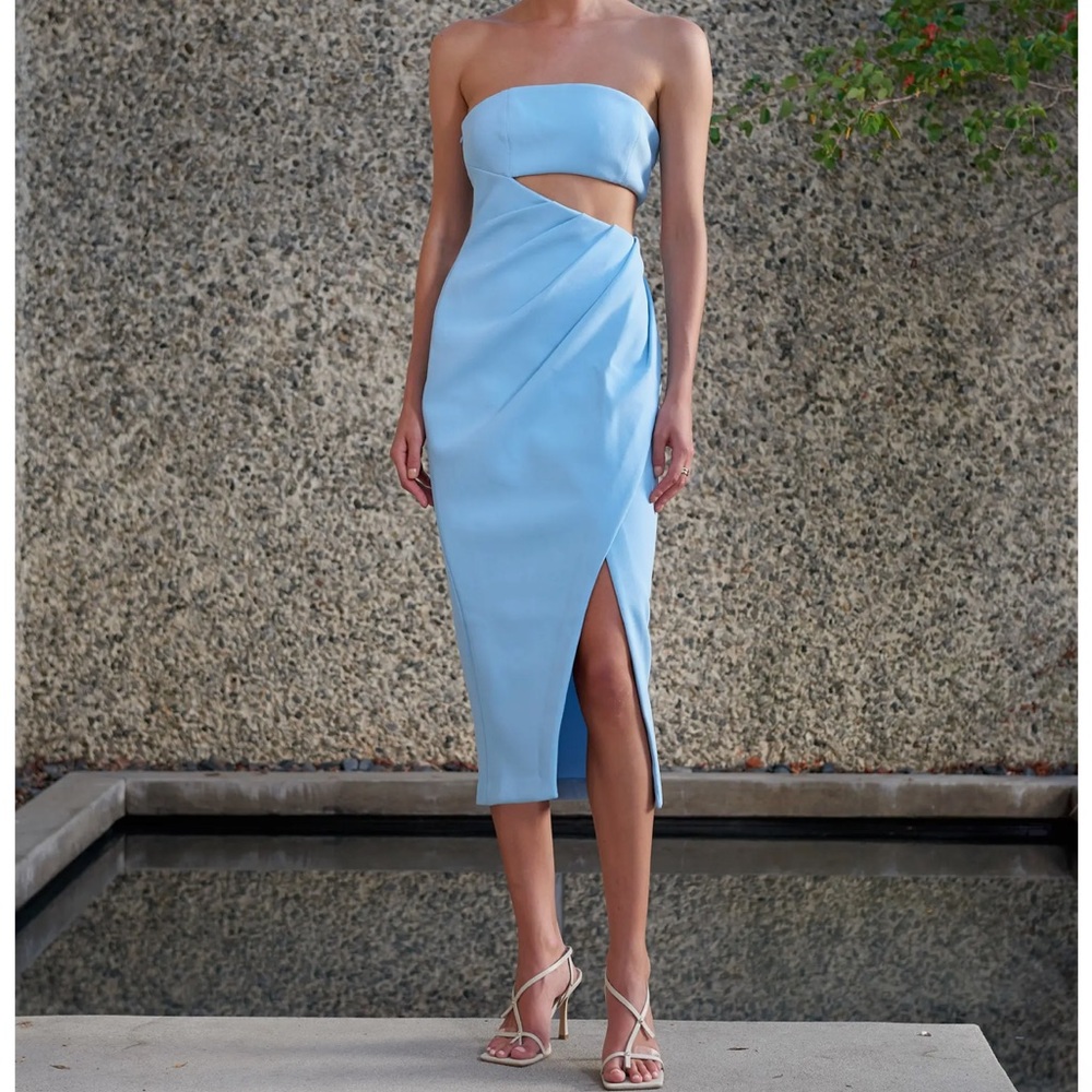 NWT MISHA POWDER BLUE CUTOUT MIDI DRESS